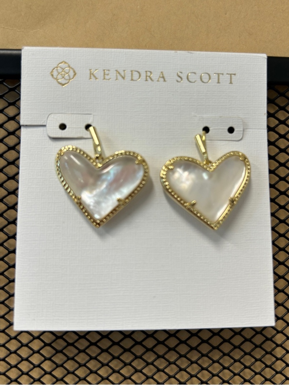 New Kendra Scott Gold Heart Drop Earrings with Mother-of-Pearl